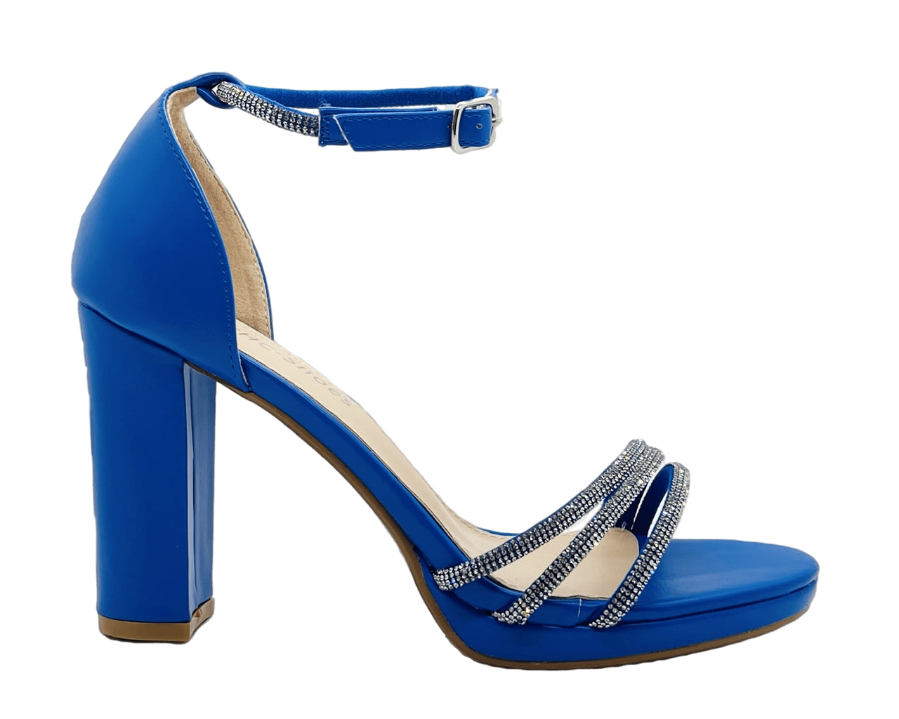 Block Heel Diamante Ankle Strap Shoes
