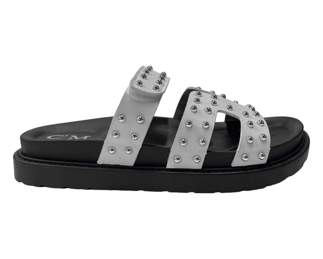 Faux Leather Flat Studded Sliders