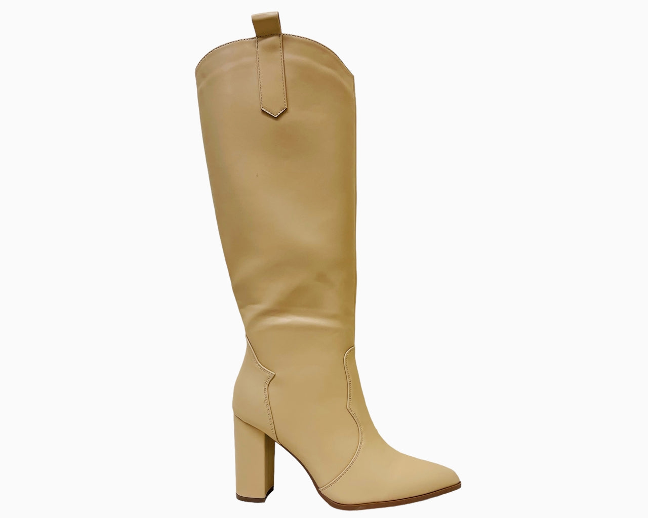 Faux Leather Knee High Block Heel Boots