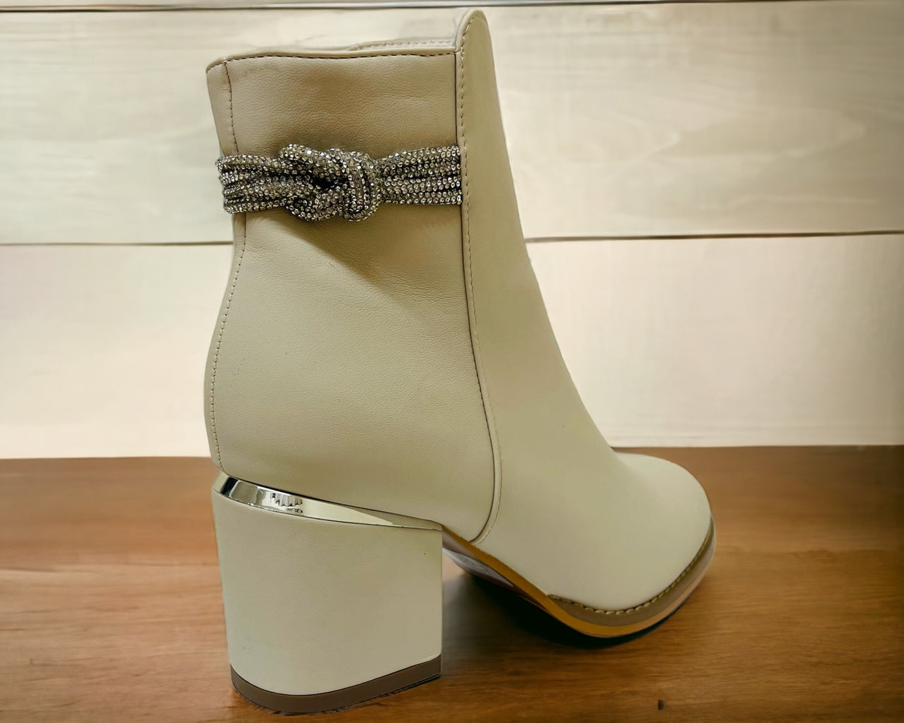 Block Heel Diamante Details Ankle Boots
