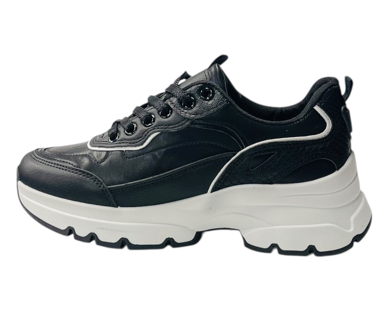 Chunky Sole Faux Leather Lace Up Trainers