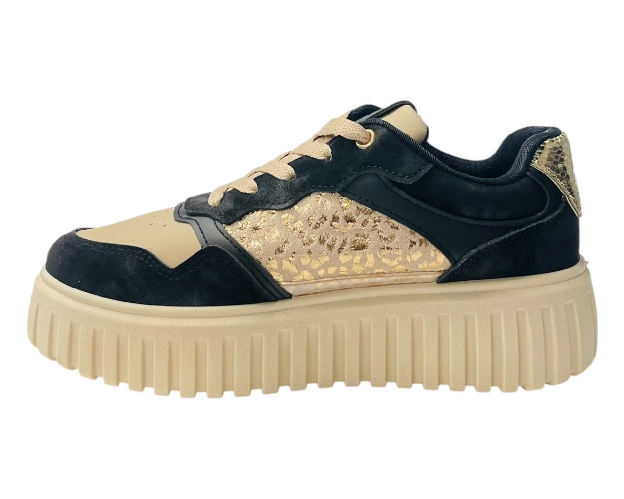 Faux Leather Platform Lace Up Trainers