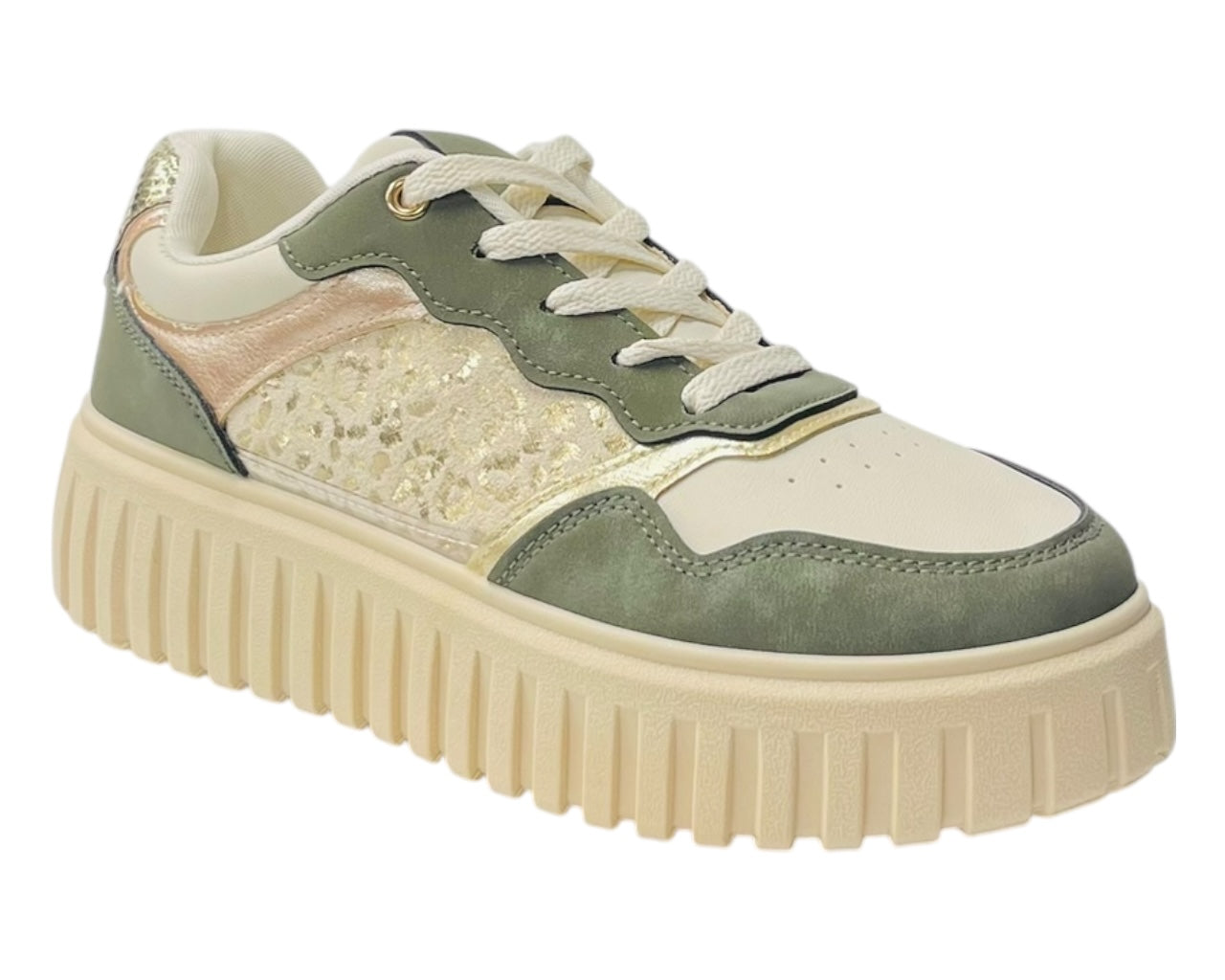 Faux Leather Platform Lace Up Trainers