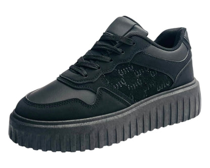 Faux Leather Platform Lace Up Trainers