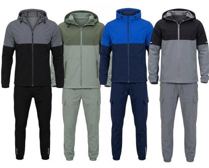 Colour Block Cargo Pant Hooded Tech Tracksuit