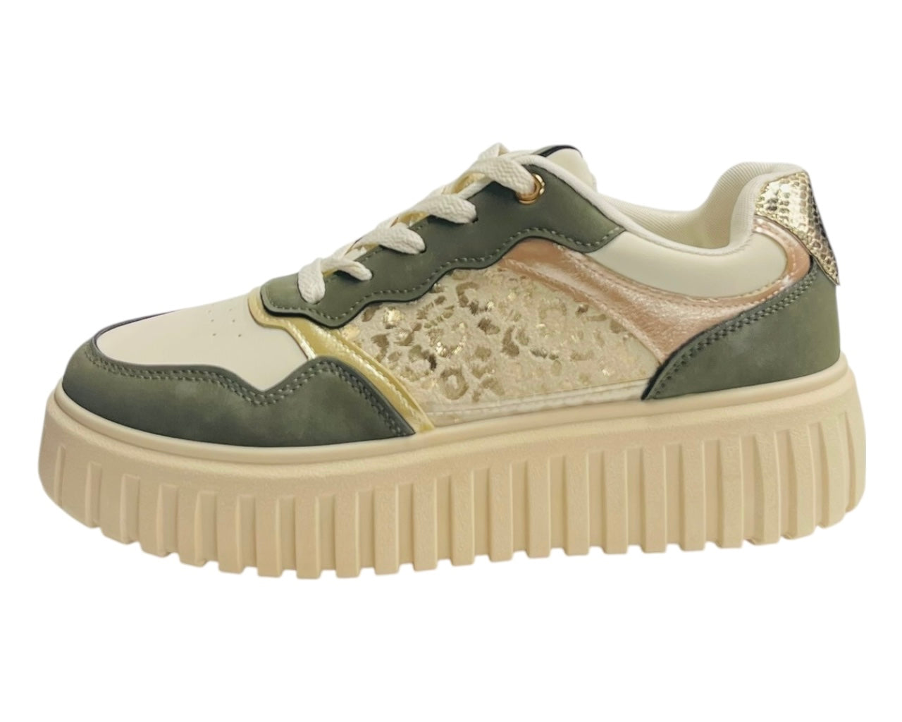 Faux Leather Platform Lace Up Trainers