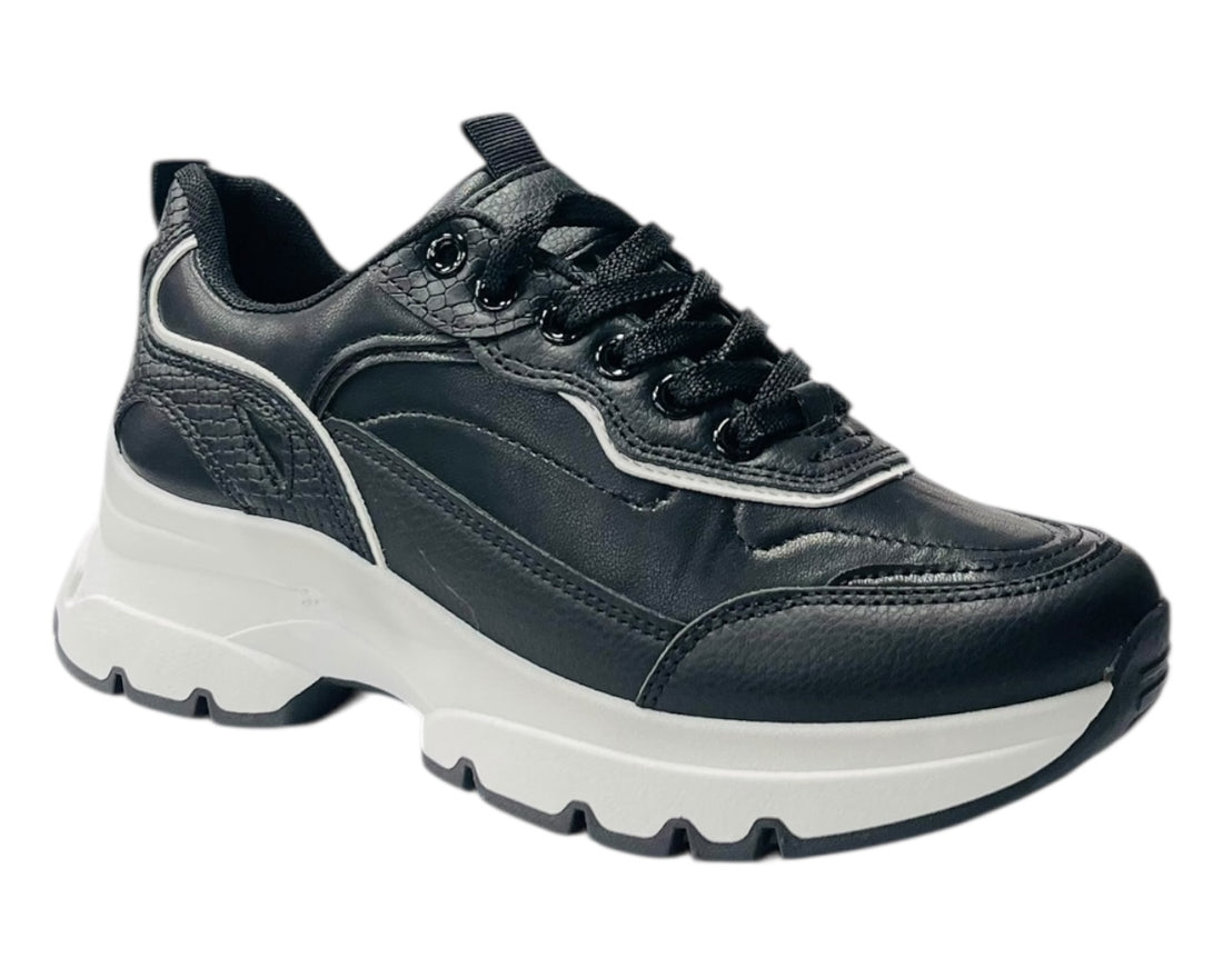 Chunky Sole Faux Leather Lace Up Trainers