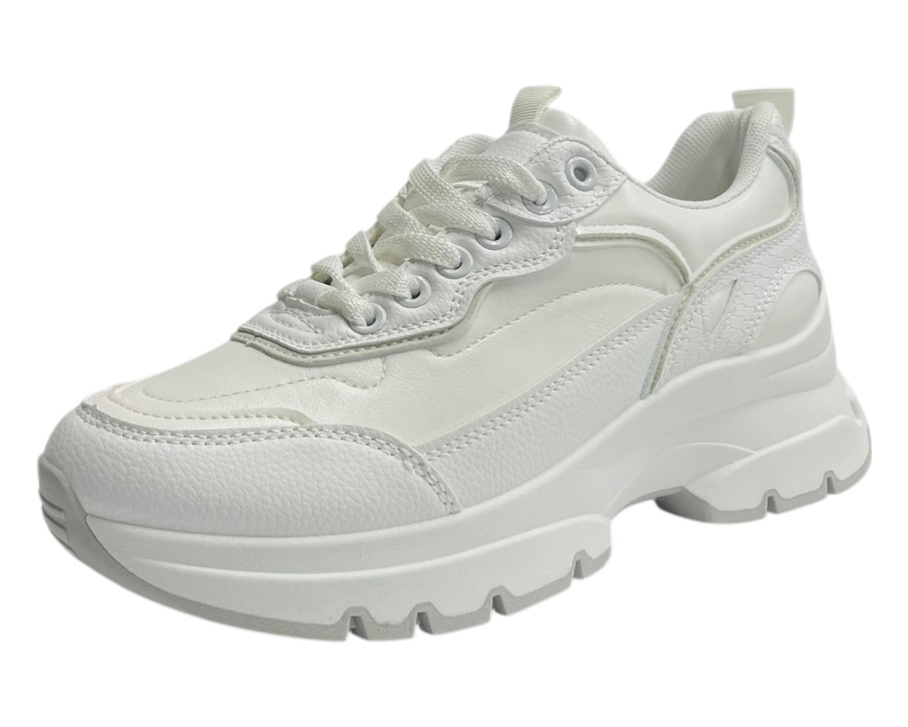 Chunky Sole Faux Leather Lace Up Trainers