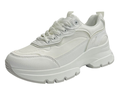 Chunky Sole Faux Leather Lace Up Trainers
