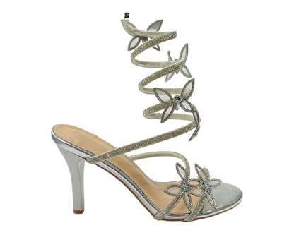 Butterfly Rhinestone Snake Anklet High Heel Sandals