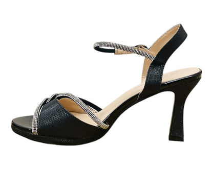 Glitter Diamante Ankle Strap Spool Heel Shoes