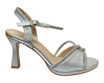 Glitter Diamante Ankle Strap Spool Heel Shoes