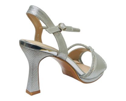 Glitter Diamante Ankle Strap Spool Heel Shoes