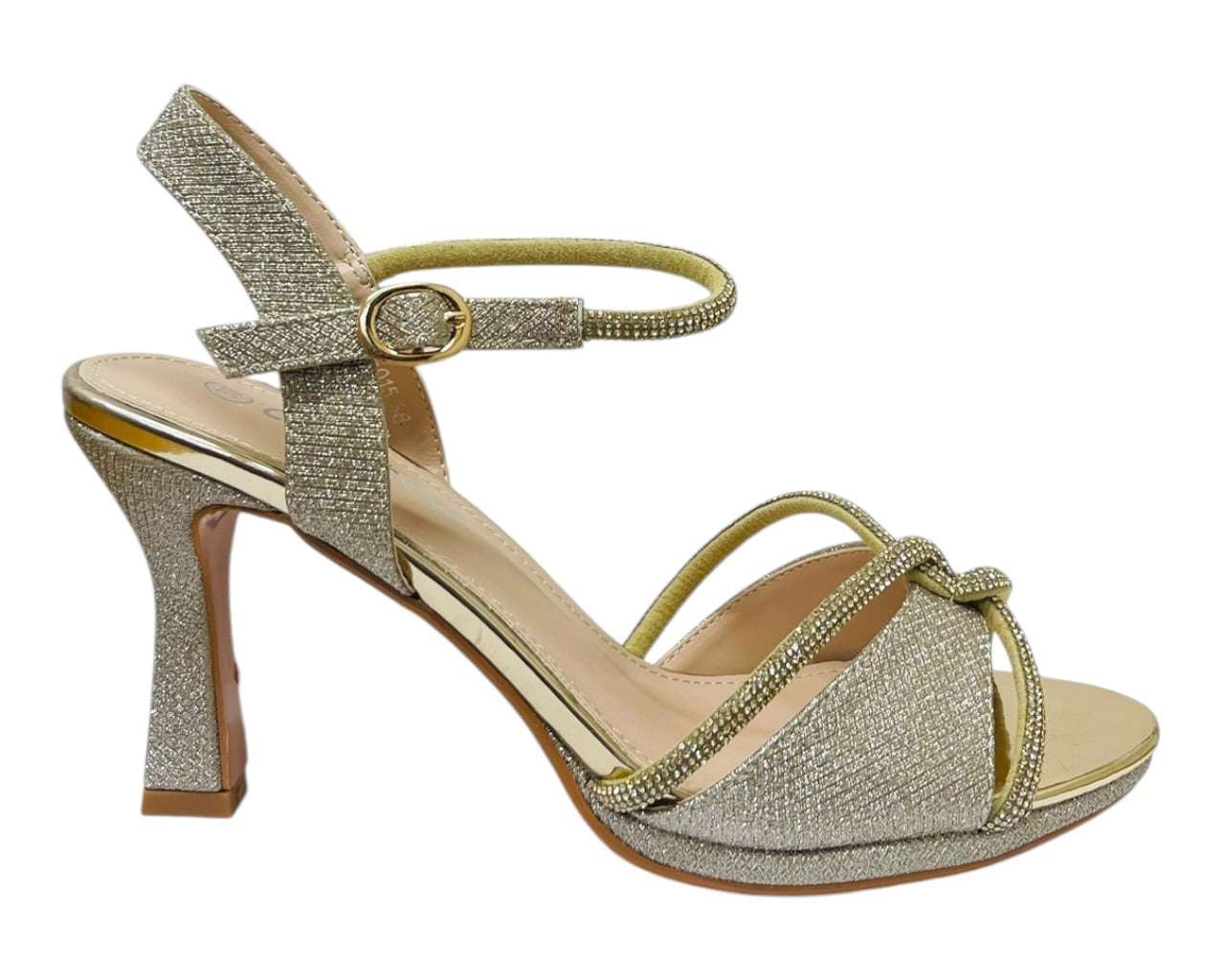 Glitter Diamante Ankle Strap Spool Heel Shoes