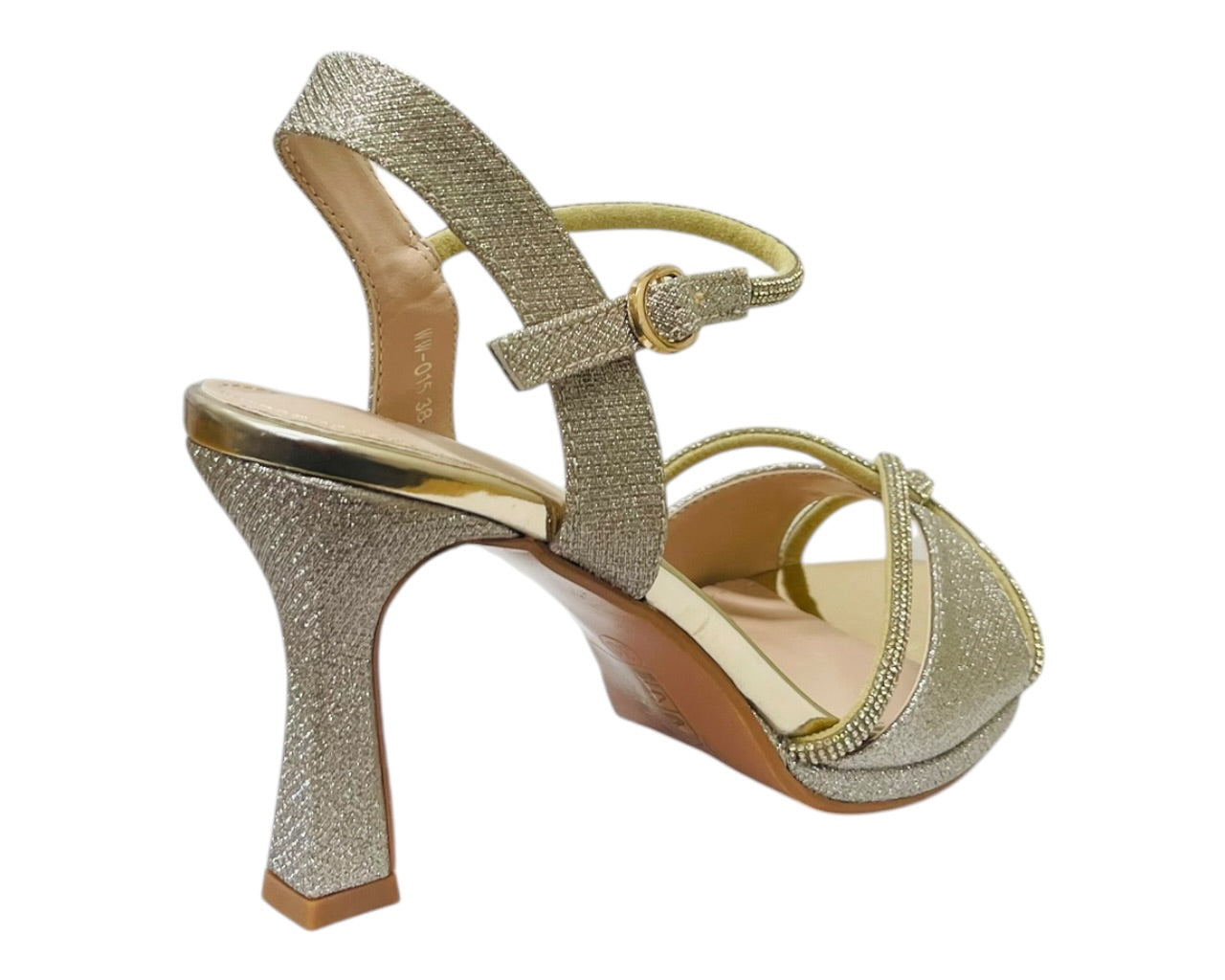 Glitter Diamante Ankle Strap Spool Heel Shoes