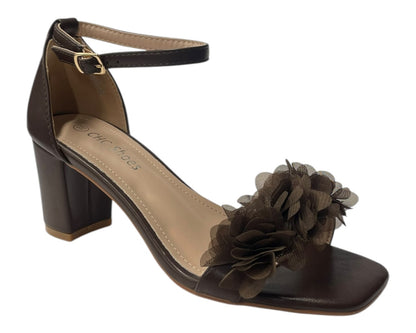Floral Block Heel Open Toe Sandals