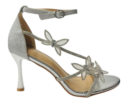 Butterfly Rhinestone Ankle Strap Stiletto Heels