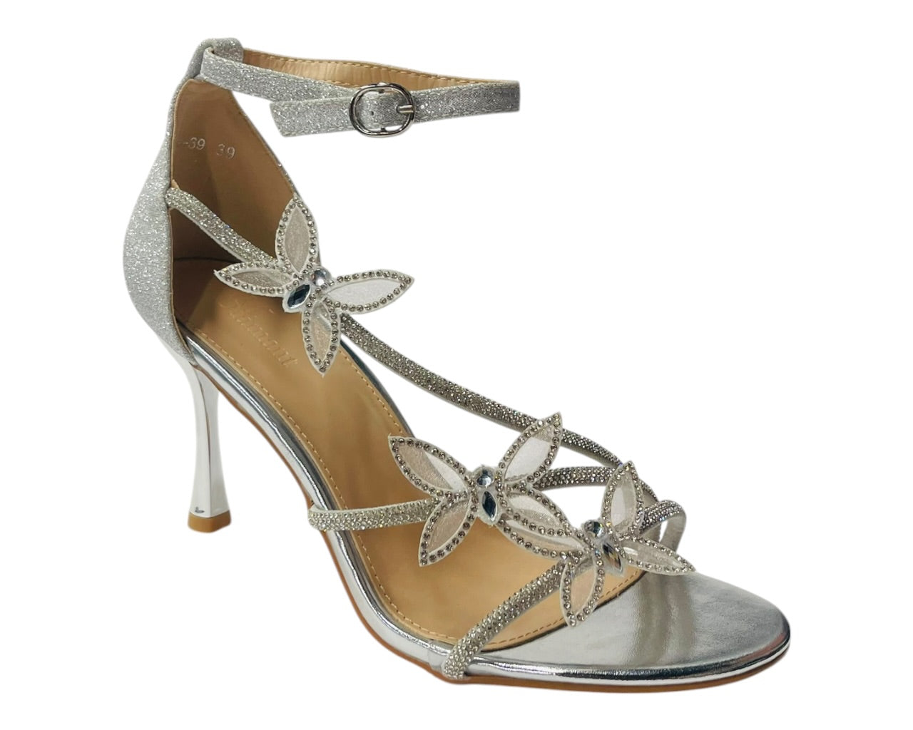 Butterfly Rhinestone Ankle Strap Stiletto Heels