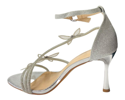 Butterfly Rhinestone Ankle Strap Stiletto Heels