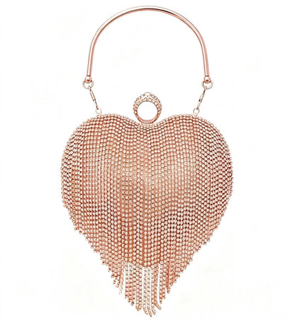 Rhinestone Fringe Heart Clutch Bag