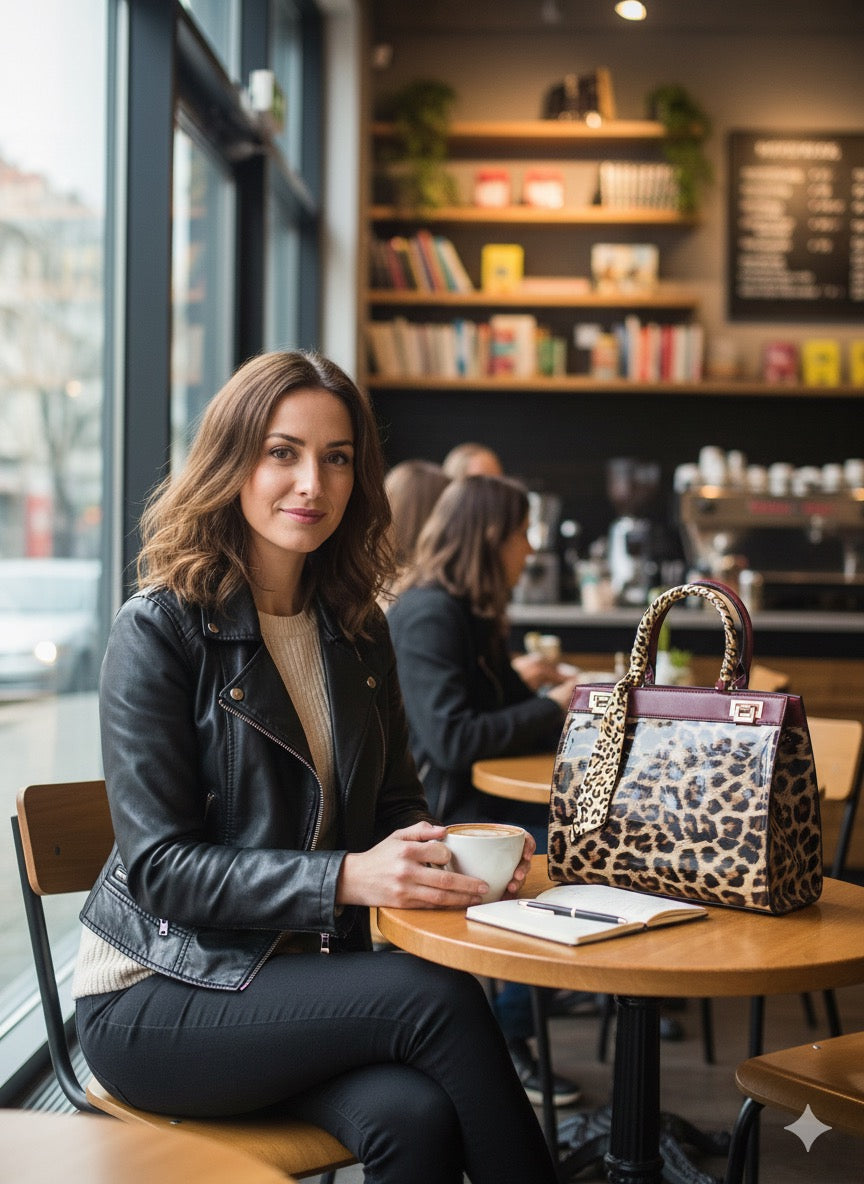 Faux Patent Leopard Print Crossbody Hand Bag