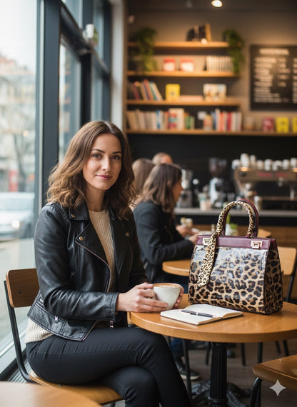 Faux Patent Leopard Print Crossbody Hand Bag