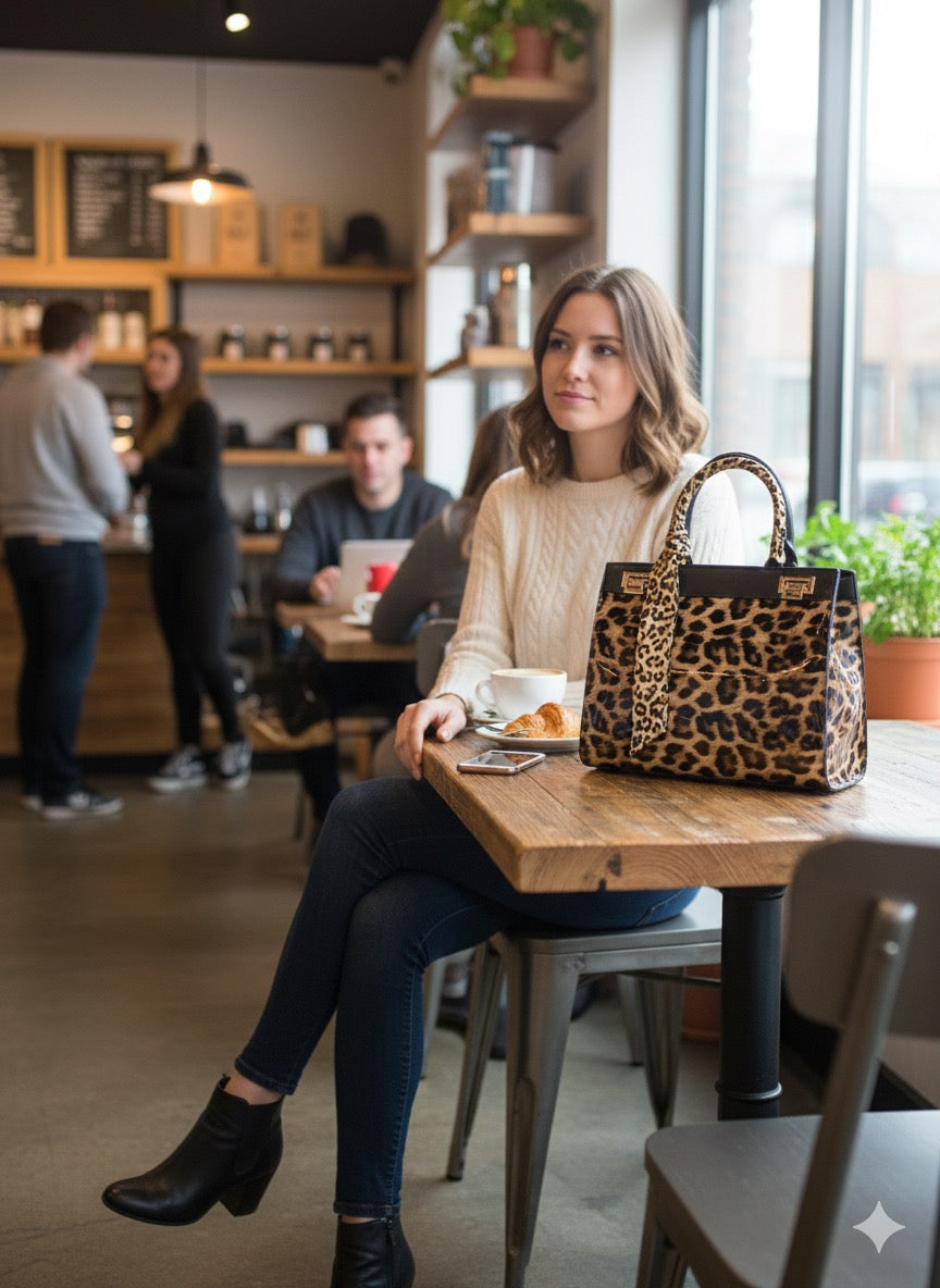 Faux Patent Leopard Print Crossbody Hand Bag