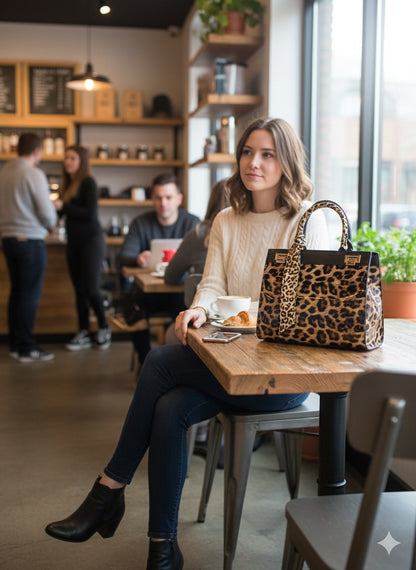 Faux Patent Leopard Print Crossbody Hand Bag