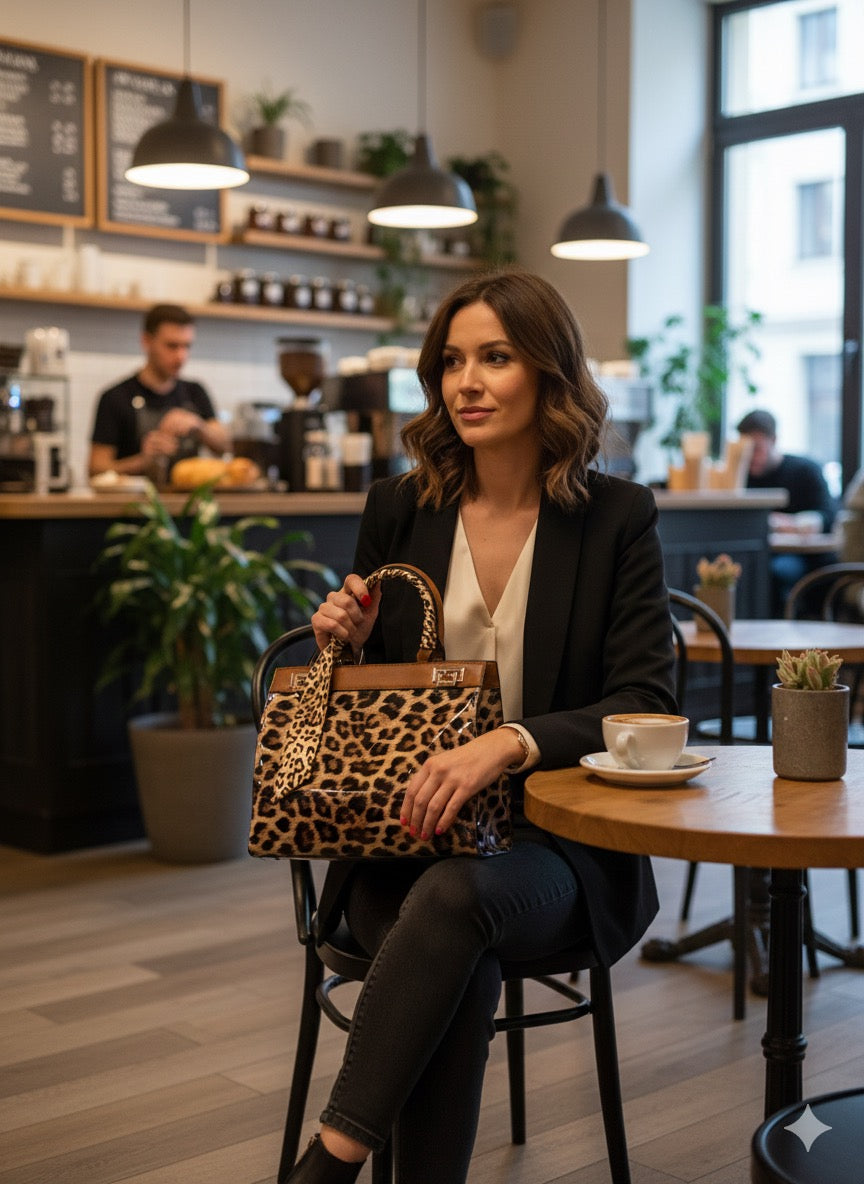 Faux Patent Leopard Print Crossbody Hand Bag