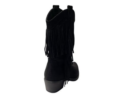 Mid Calf Fringe Faux Suede Cowboy Boots