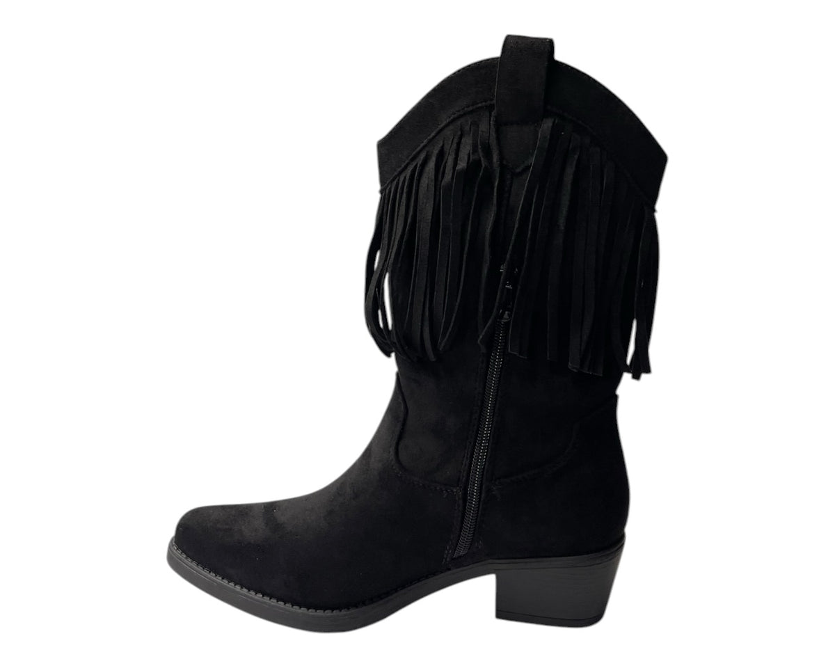 Mid Calf Fringe Faux Suede Cowboy Boots