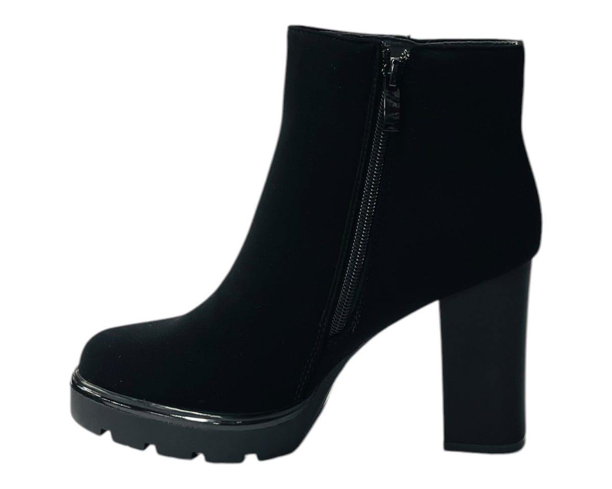 Block Heel Faux Leather Diamante Ankle Boots