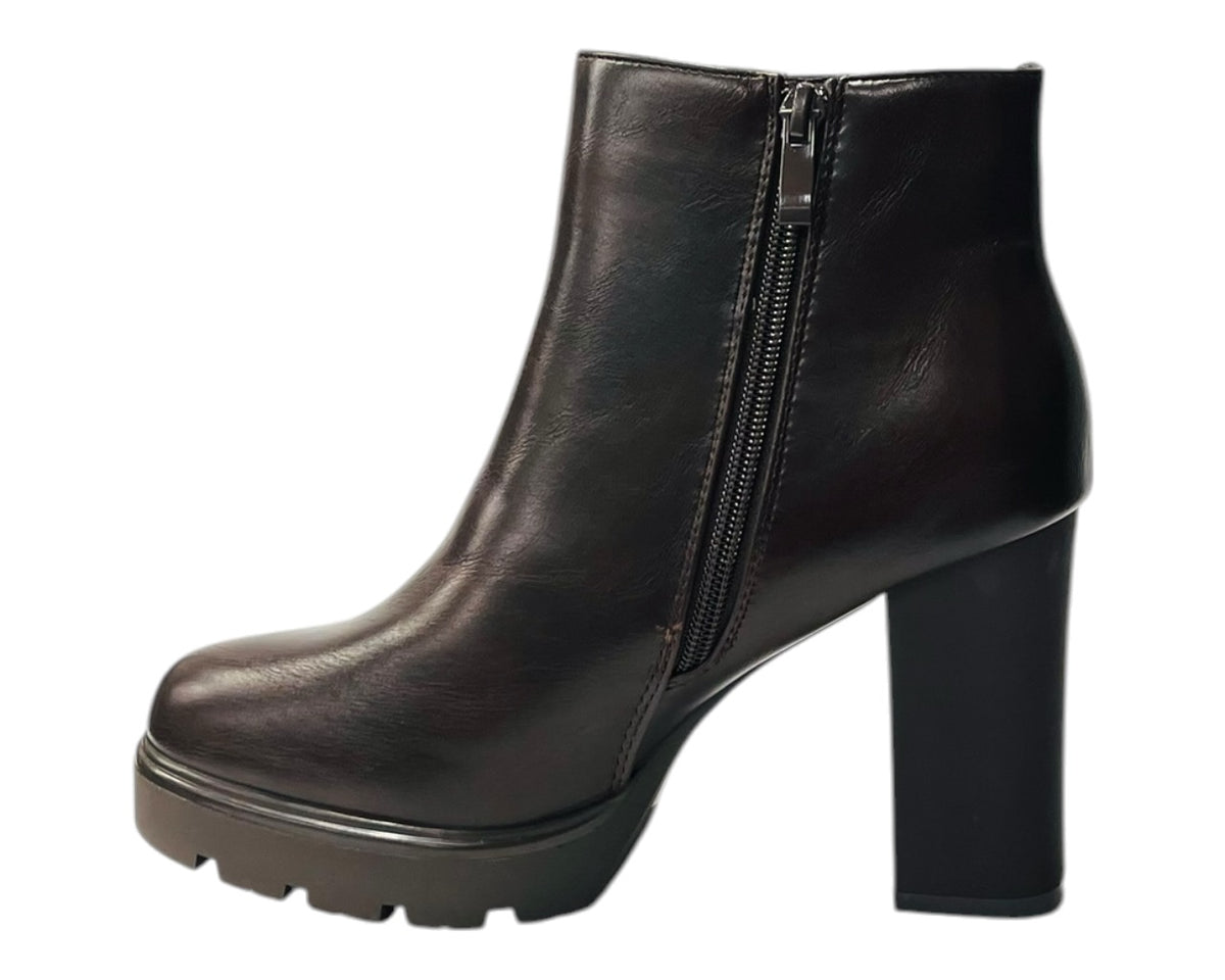 Block Heel Faux Leather Diamante Ankle Boots