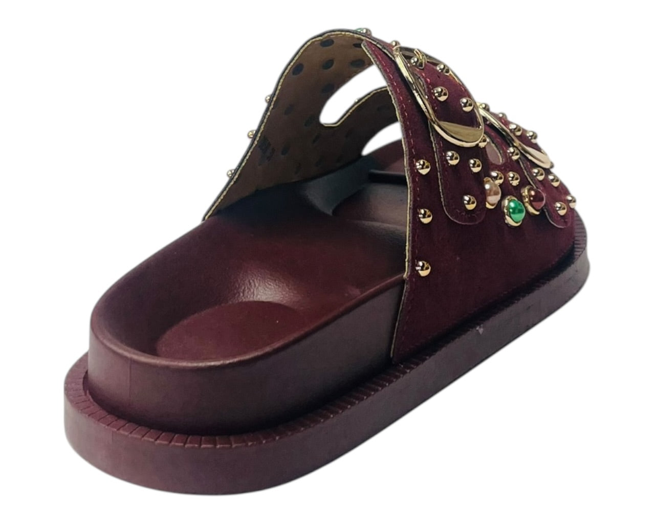 Diamante Stud Double Buckle Slide On Sandal