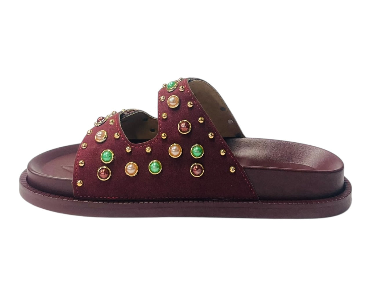 Diamante Stud Double Buckle Slide On Sandal