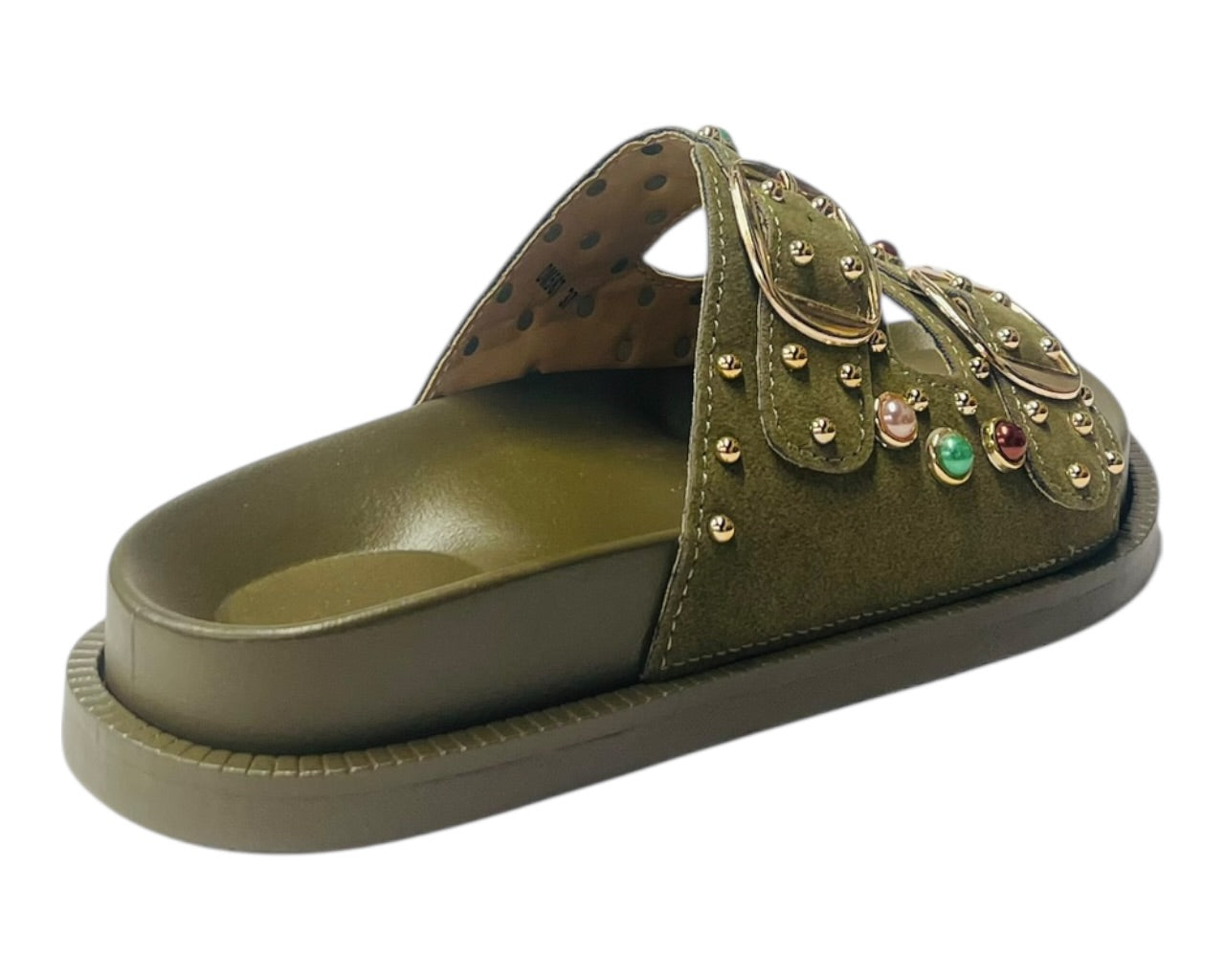 Diamante Stud Double Buckle Slide On Sandal