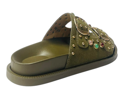 Diamante Stud Double Buckle Slide On Sandal