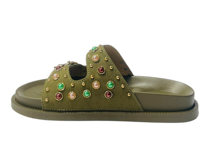 Diamante Stud Double Buckle Slide On Sandal