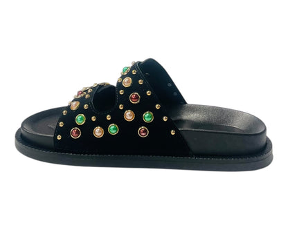 Diamante Stud Double Buckle Slide On Sandal