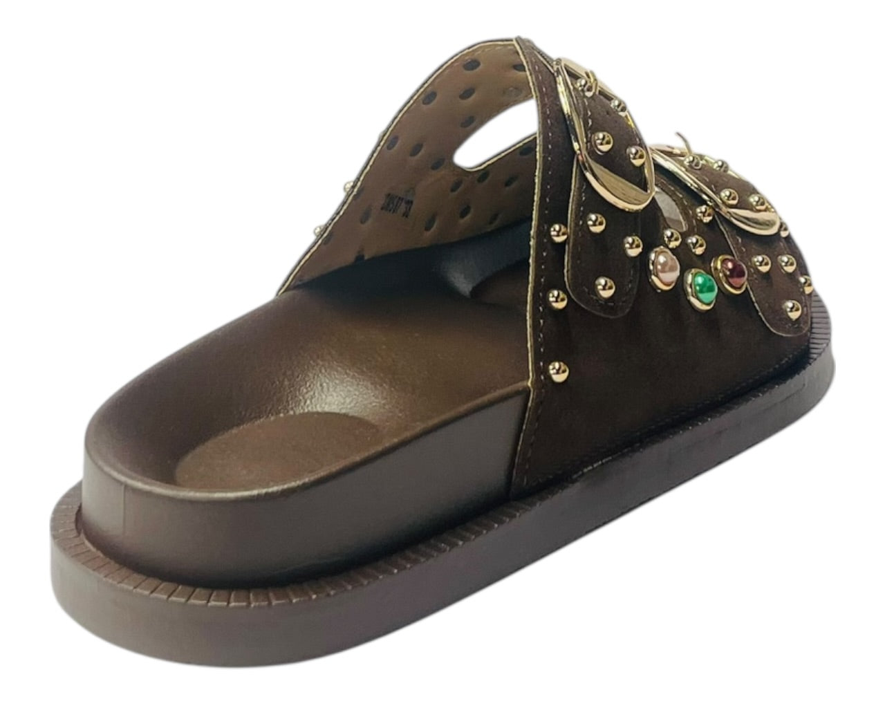 Diamante Stud Double Buckle Slide On Sandal