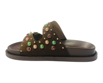 Diamante Stud Double Buckle Slide On Sandal