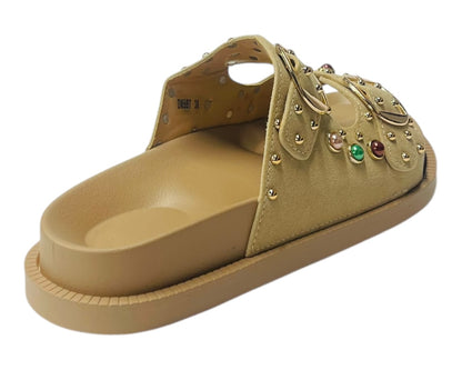 Diamante Stud Double Buckle Slide On Sandal