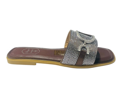 Diamante Cushioned Insole Open Toe Flat Slider