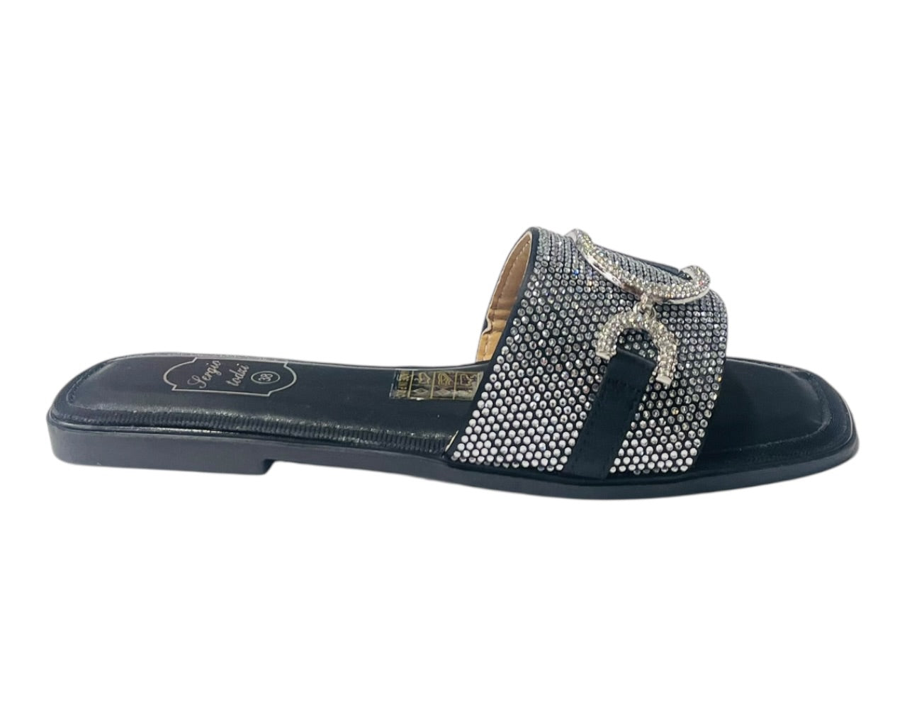 Diamante Cushioned Insole Open Toe Flat Slider