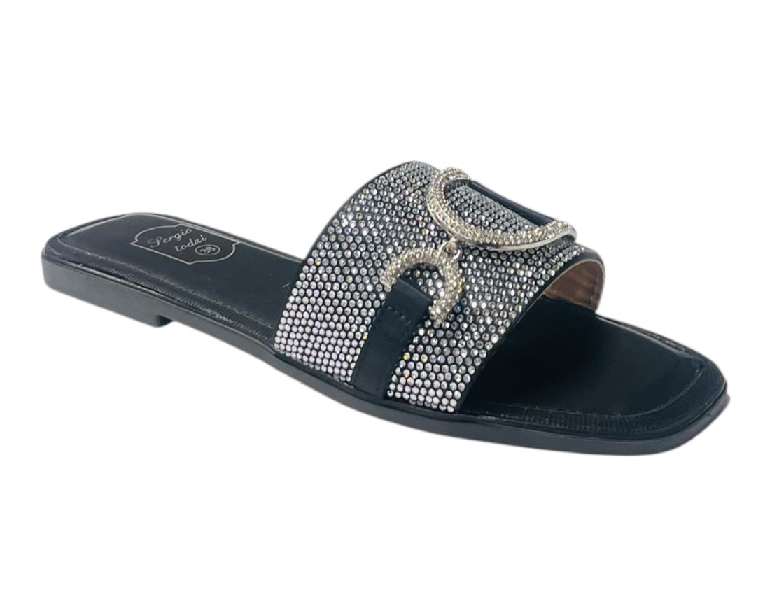 Diamante Cushioned Insole Open Toe Flat Slider