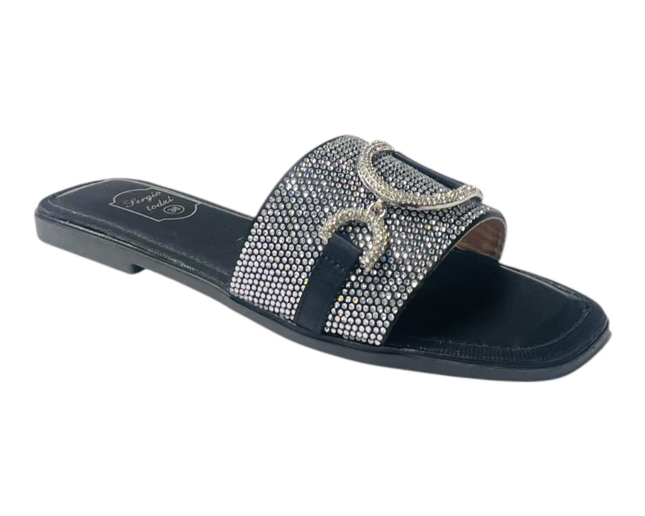 Diamante Cushioned Insole Open Toe Flat Slider