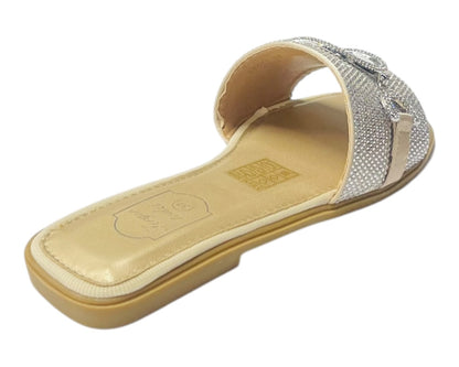 Diamante Cushioned Insole Open Toe Flat Slider