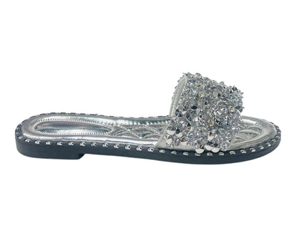 Diamante Gem Stone Cushioned Insole Open Toe Flat Slider