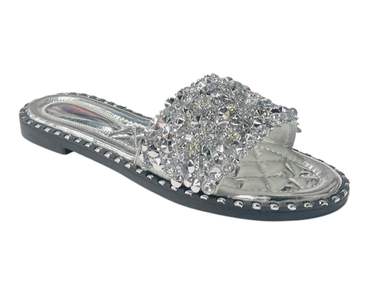 Diamante Gem Stone Cushioned Insole Open Toe Flat Slider