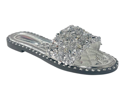 Diamante Gem Stone Cushioned Insole Open Toe Flat Slider